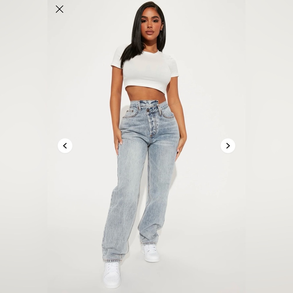 Cross front denim jeans